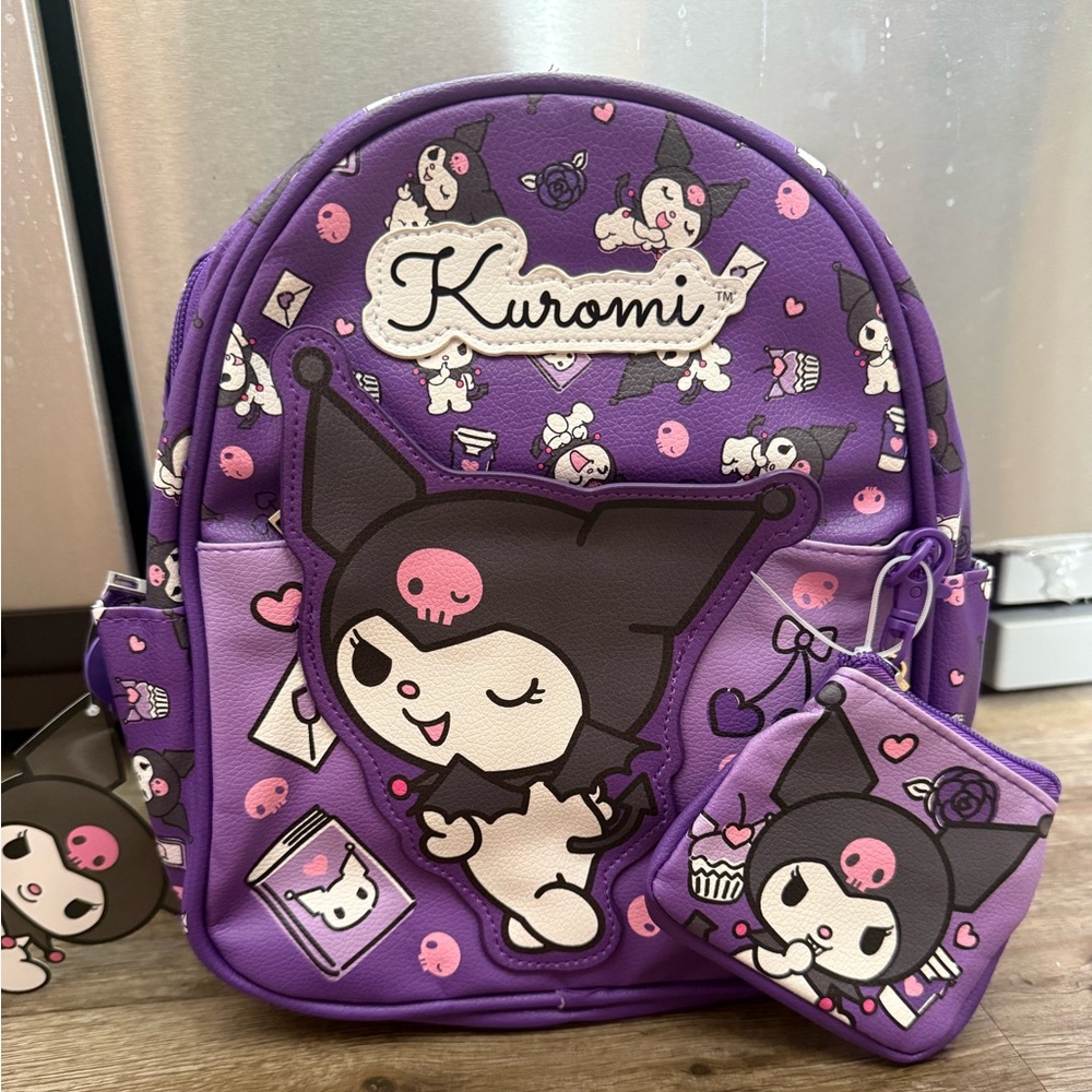 NWT KUROMI HELLO KITTY Licensed Kids 10.5" Mini Backpack with Coin Purse